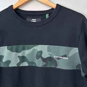 G Star Raw Sweatshirt Mens Medium Black Camo Block Terry Crewneck Pullover